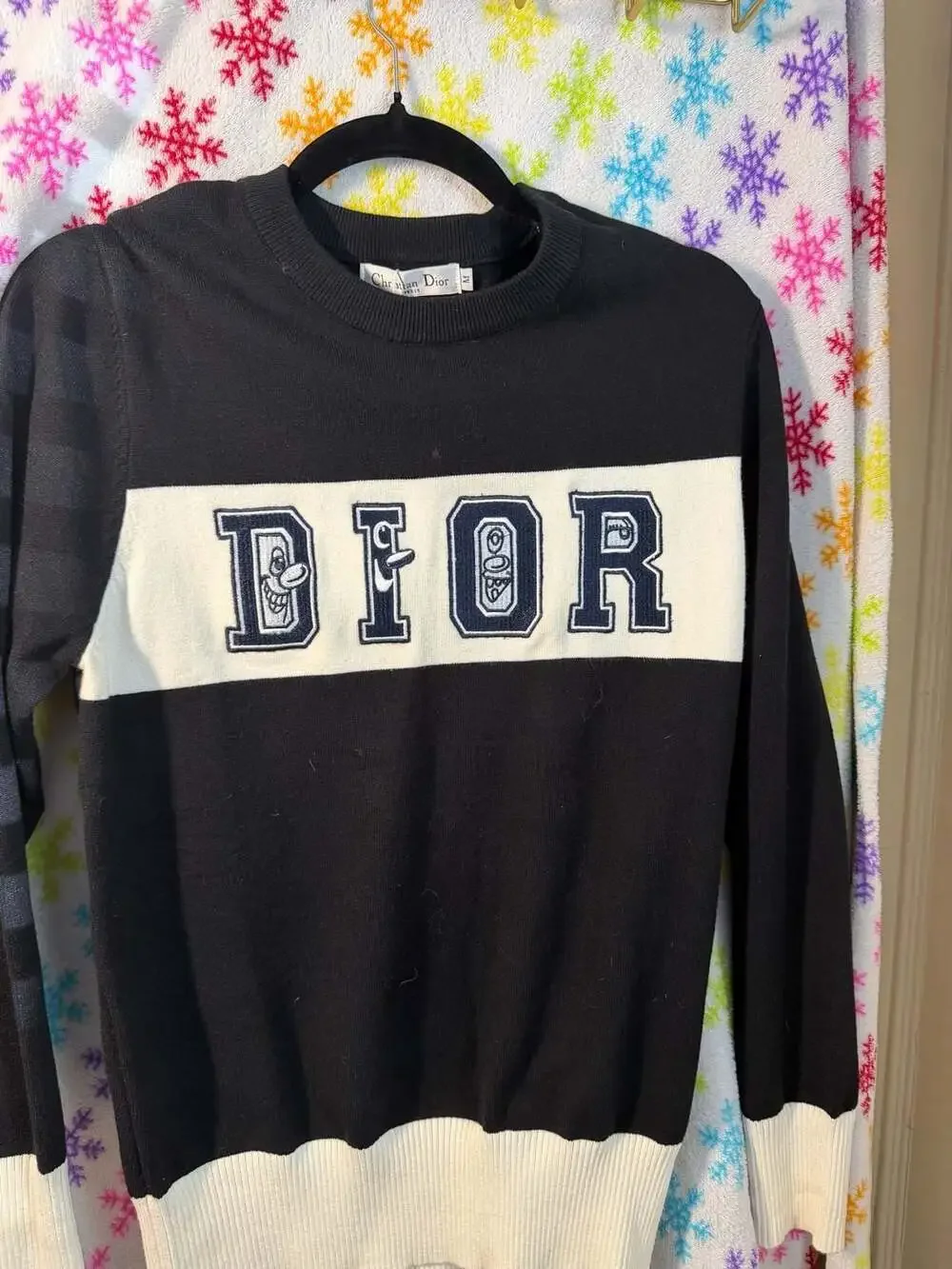 Dior x Kenny Scharf Logo Embroidered Knit Pullover Sweater